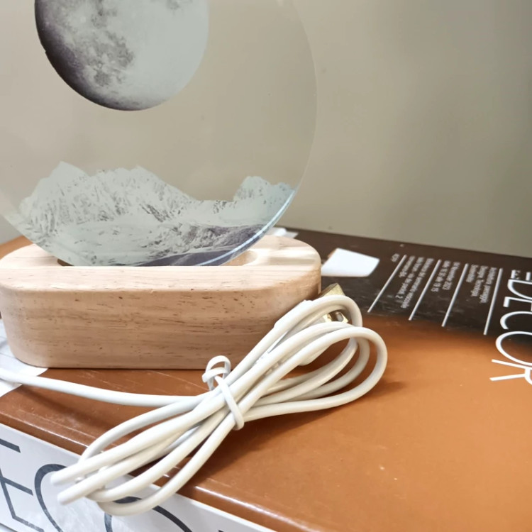 چراغ خواب شیشه ای طرح ماه و صخره