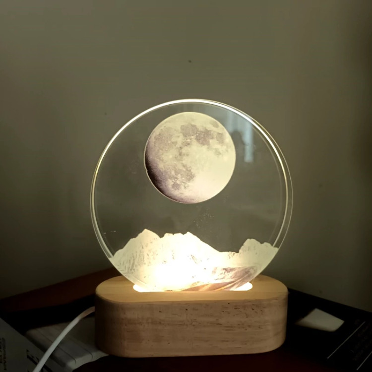 چراغ خواب شیشه ای طرح ماه و صخره