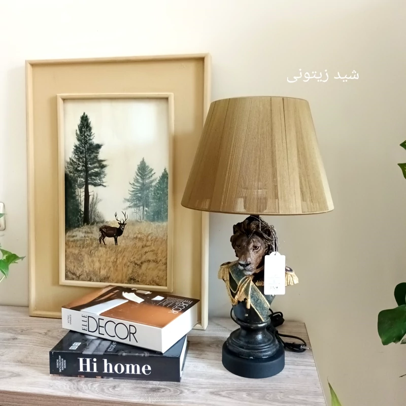 آباژور مجسمه شیر با شید نخ ابریشمی