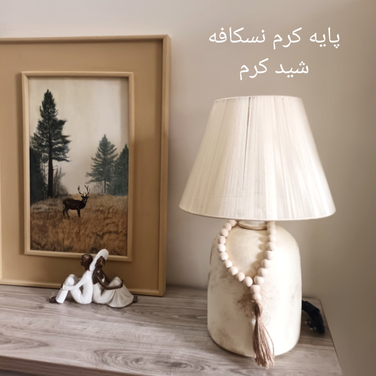 آباژور سفالی مدل فانوسی بلند پتینه با شید نخی