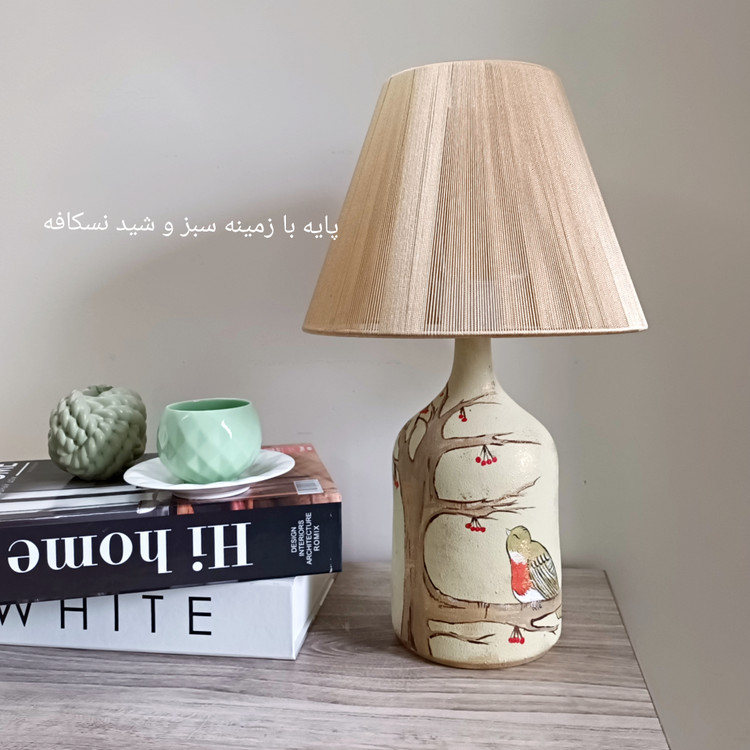 آباژور سفالی نقاشی دست مدل خیال پرواز با شید نخی