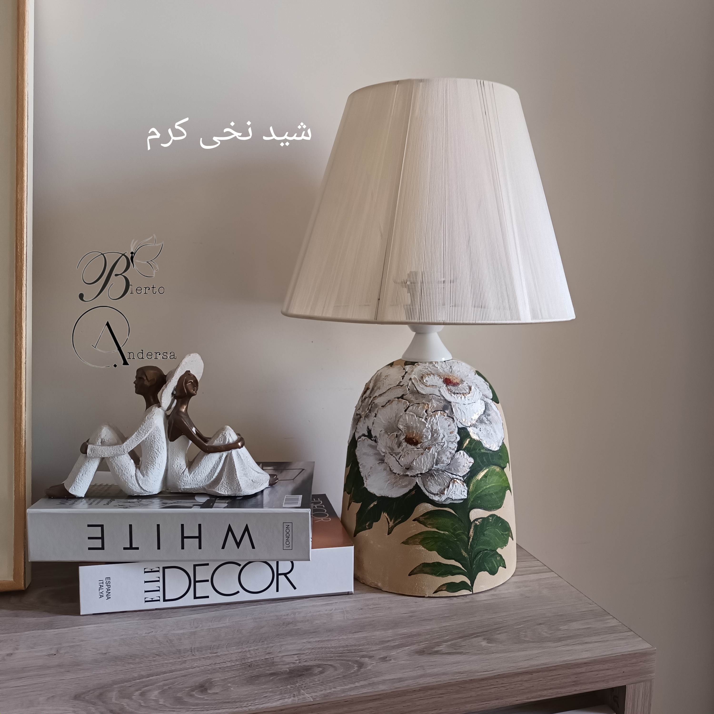 آباژور رومیزی سفالی نقاشی دست مدل رویای سپید