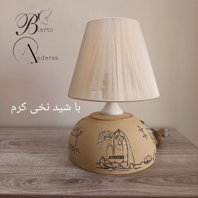 آباژور رومیزی سفالی نقاشی دست مدل گل بانو
